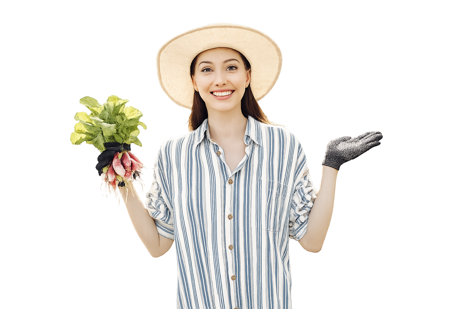 Smiling woman with freshly picked radishes