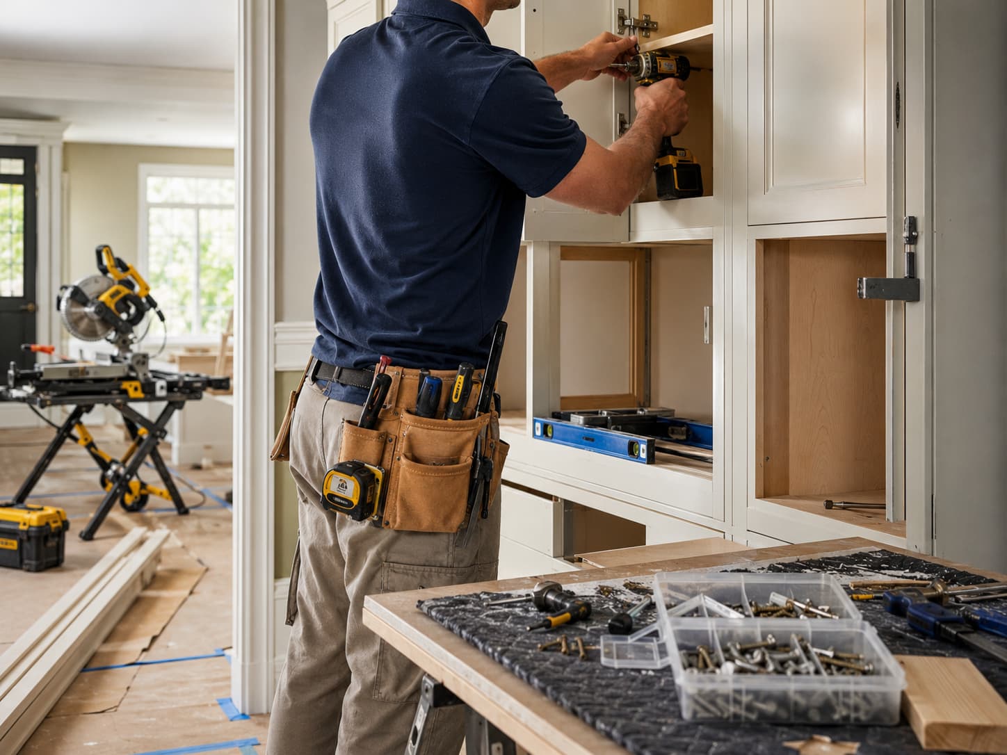 handyman working on cabinets